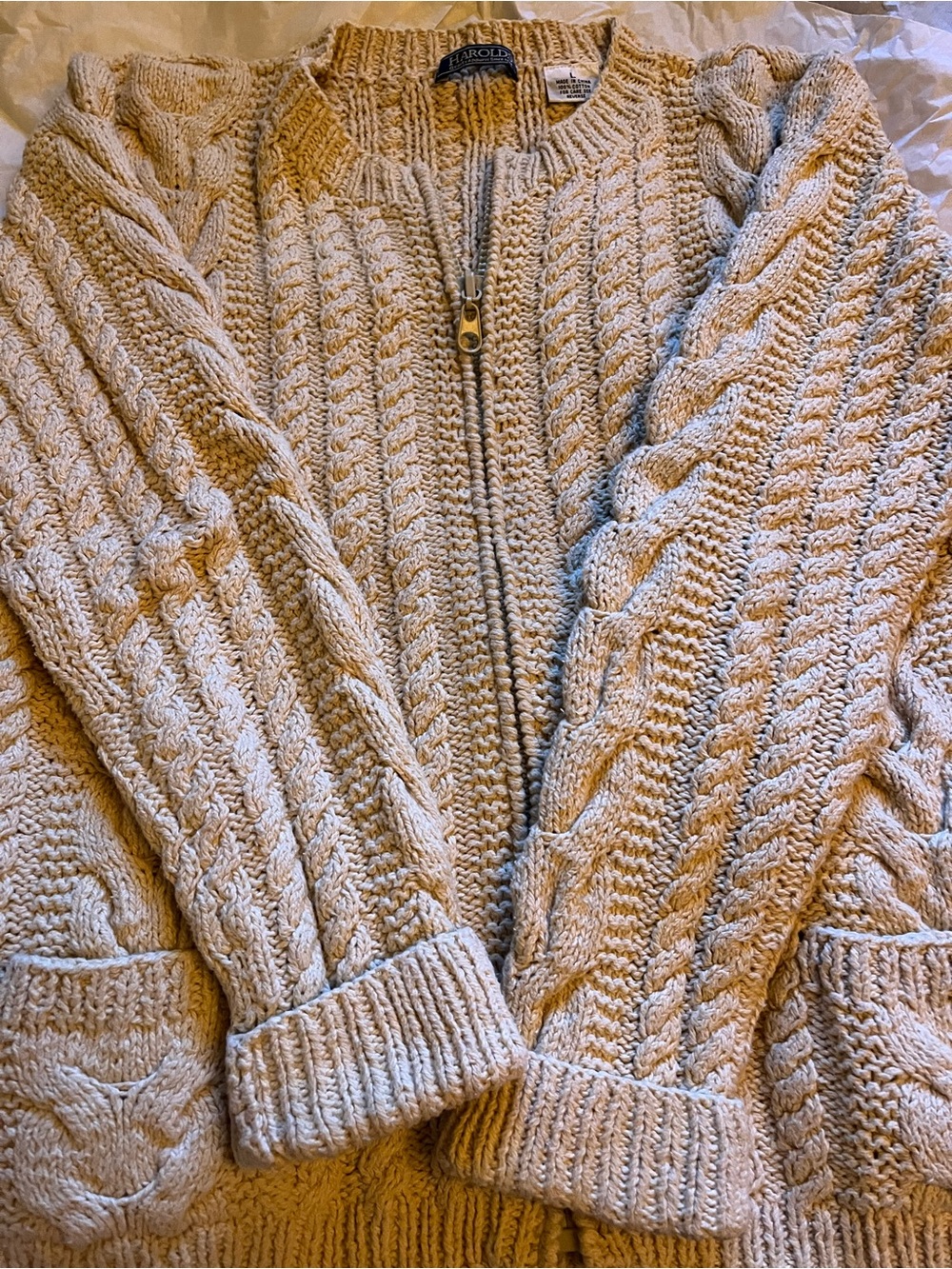 Harold's Cream Cable Zip-Up Cardigan Sweater